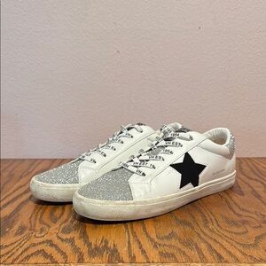White and Silver Sneakers with Black Star